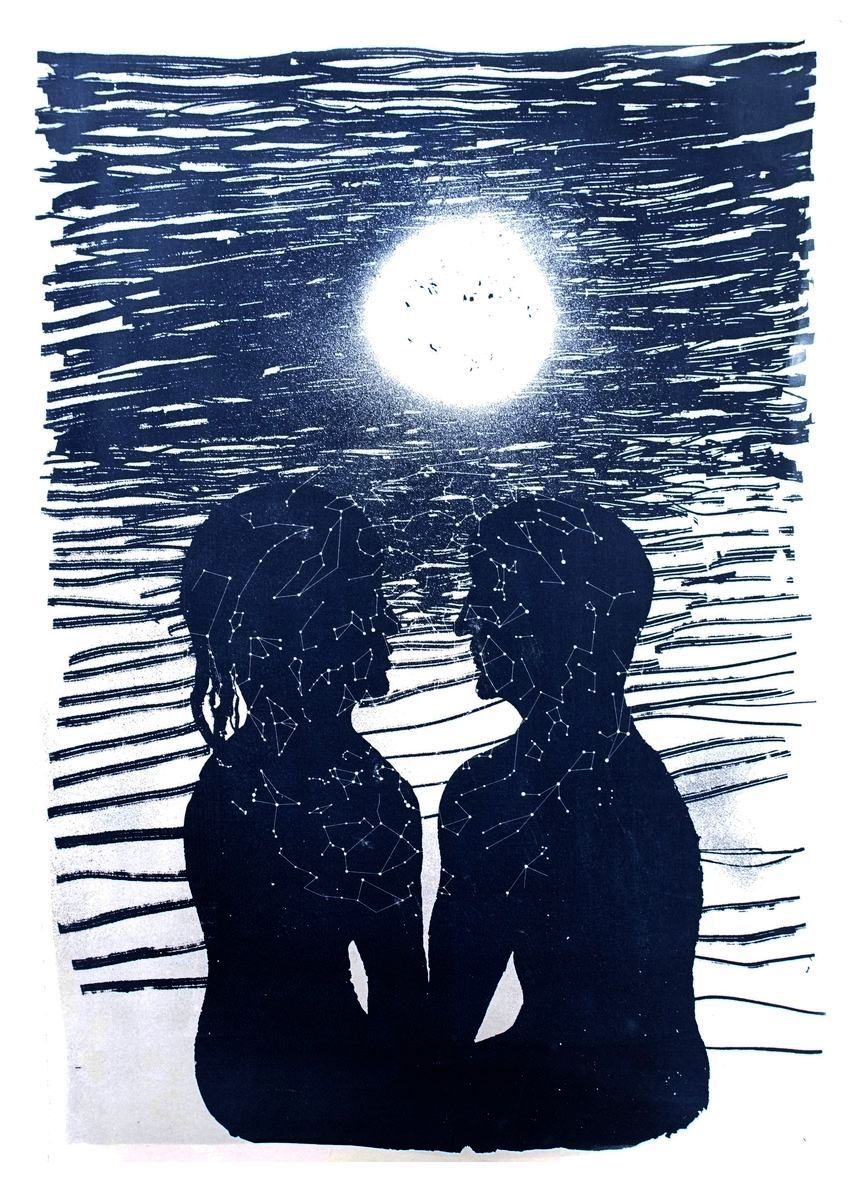 BESO NOCTURNO. Cyanotype.