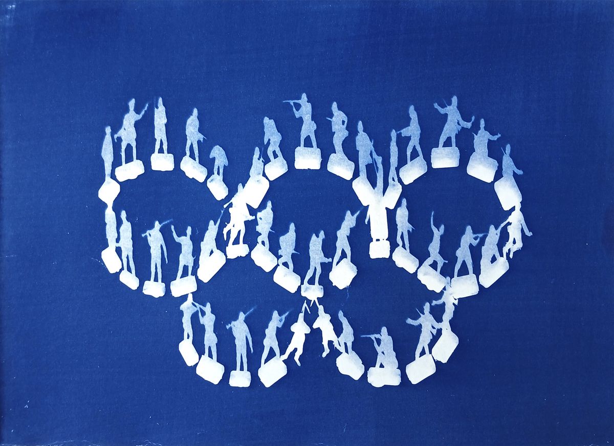 Cyanotype print, War olympics.