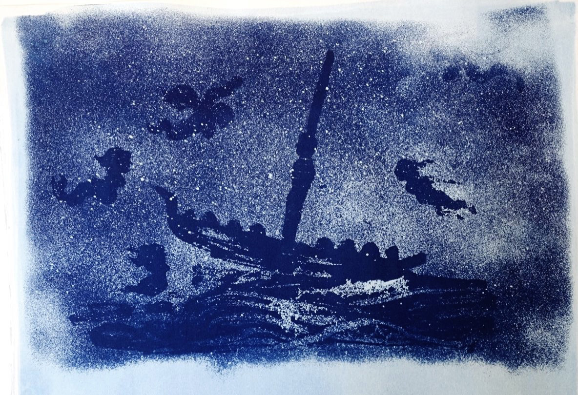ULYSSES AND THE SIRENS. Cyanotype.