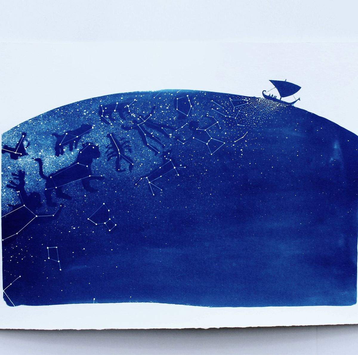 STELLAR NAVIGATION. Cyanotype.