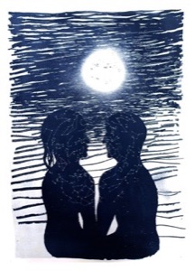 BESO NOCTURNO. Cyanotype.
